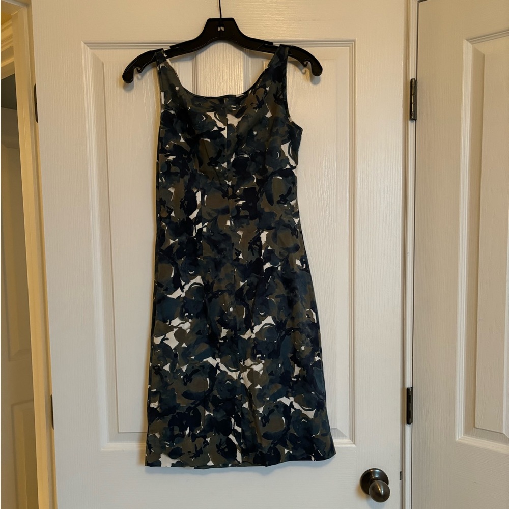 PIAZZA SEMPIONE Sleeveless Navy and Green Floral Leaves Print Dress - Picture 9 of 14